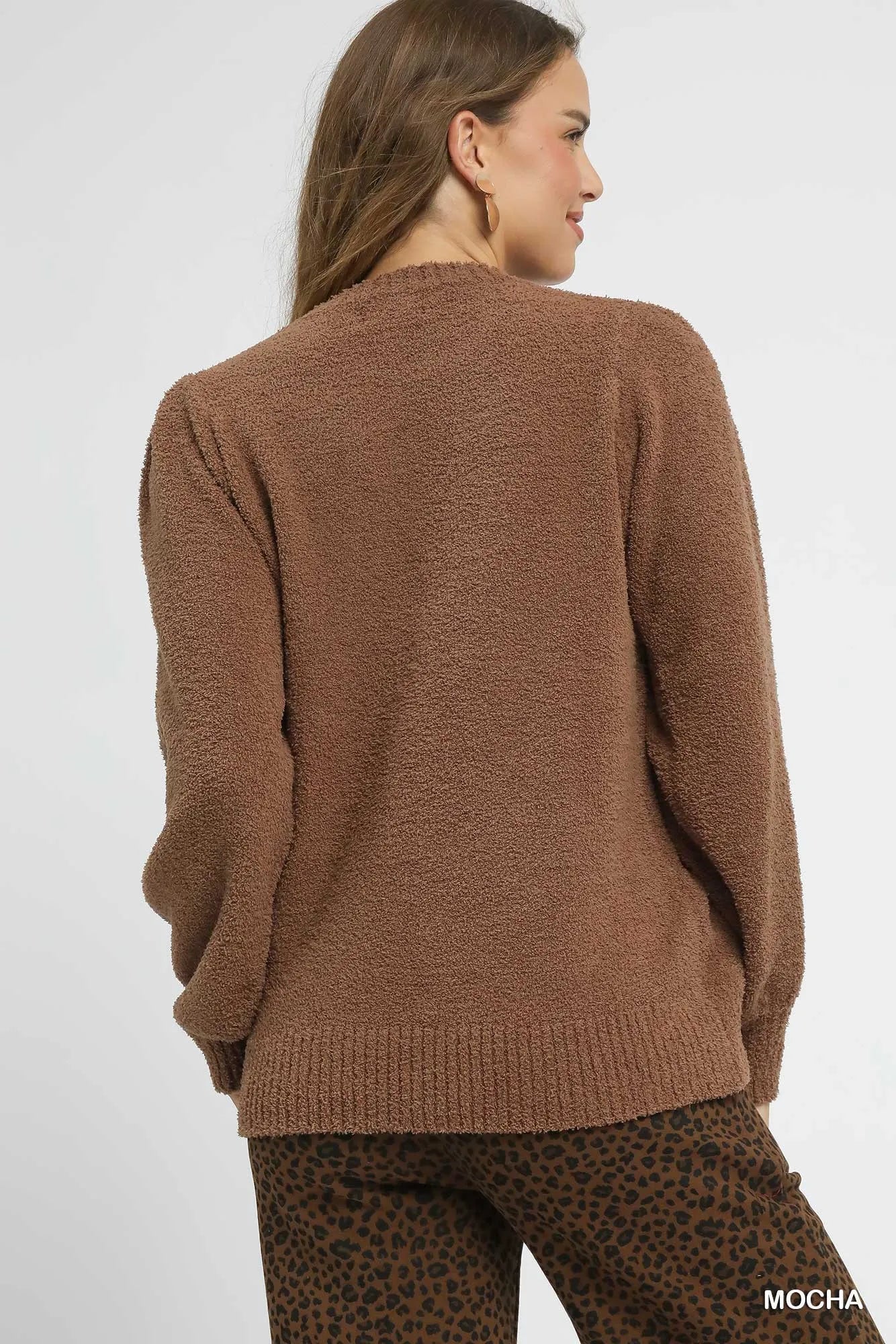 Umgee Textured Long Sleeve Sweater with Ribbed Trim - Oneira Fashions