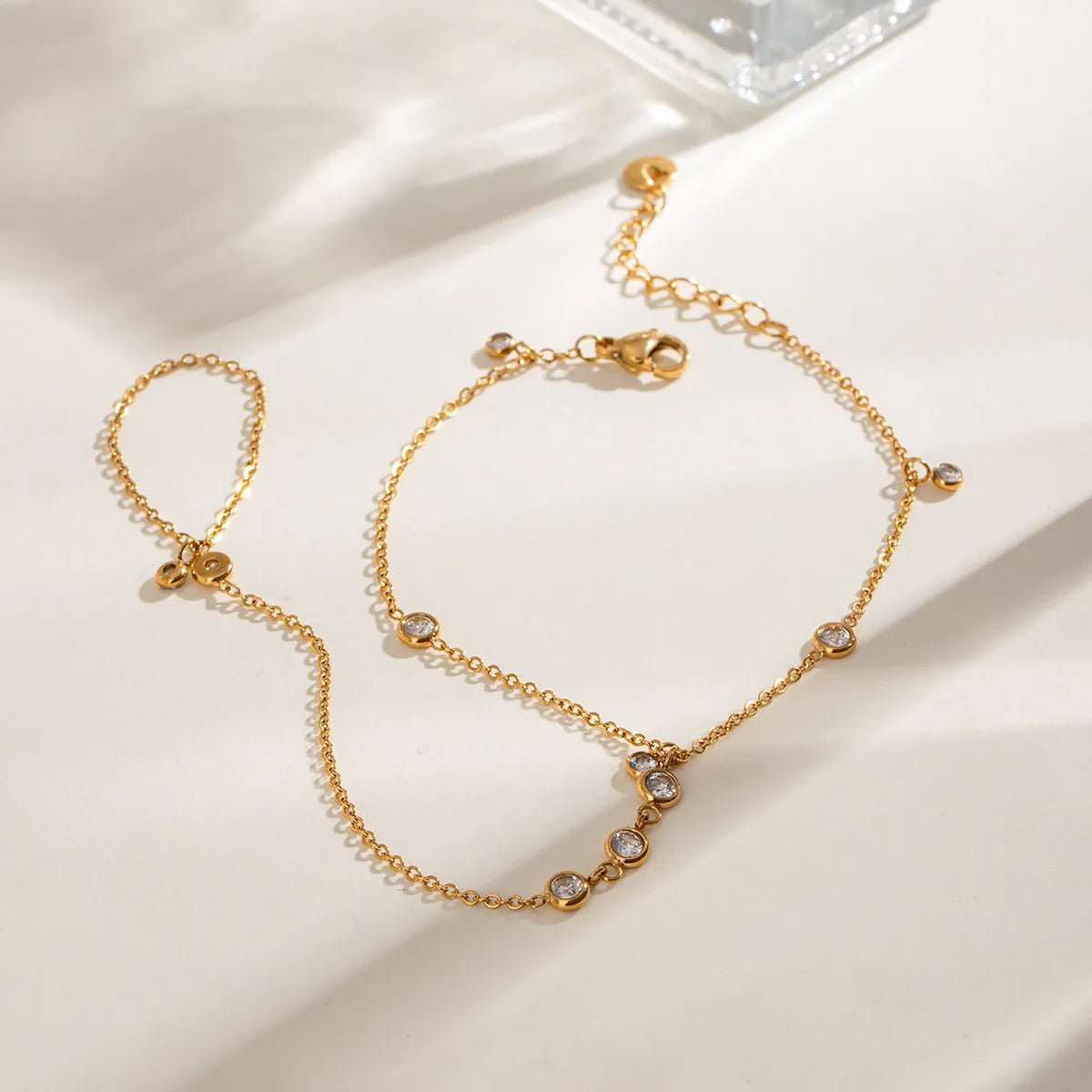 18K Gold - Plated Inlaid Rhinestone Chain Bracelet - Oneira Fashions