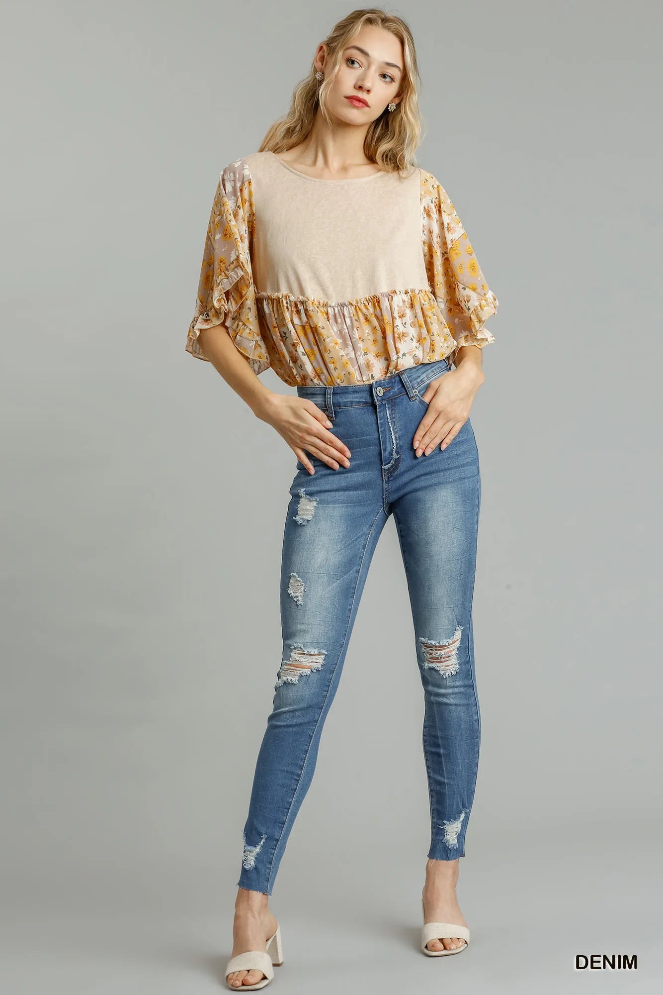Umgee Distressed Skinny Jeans with Edge Detail - Oneira Fashions