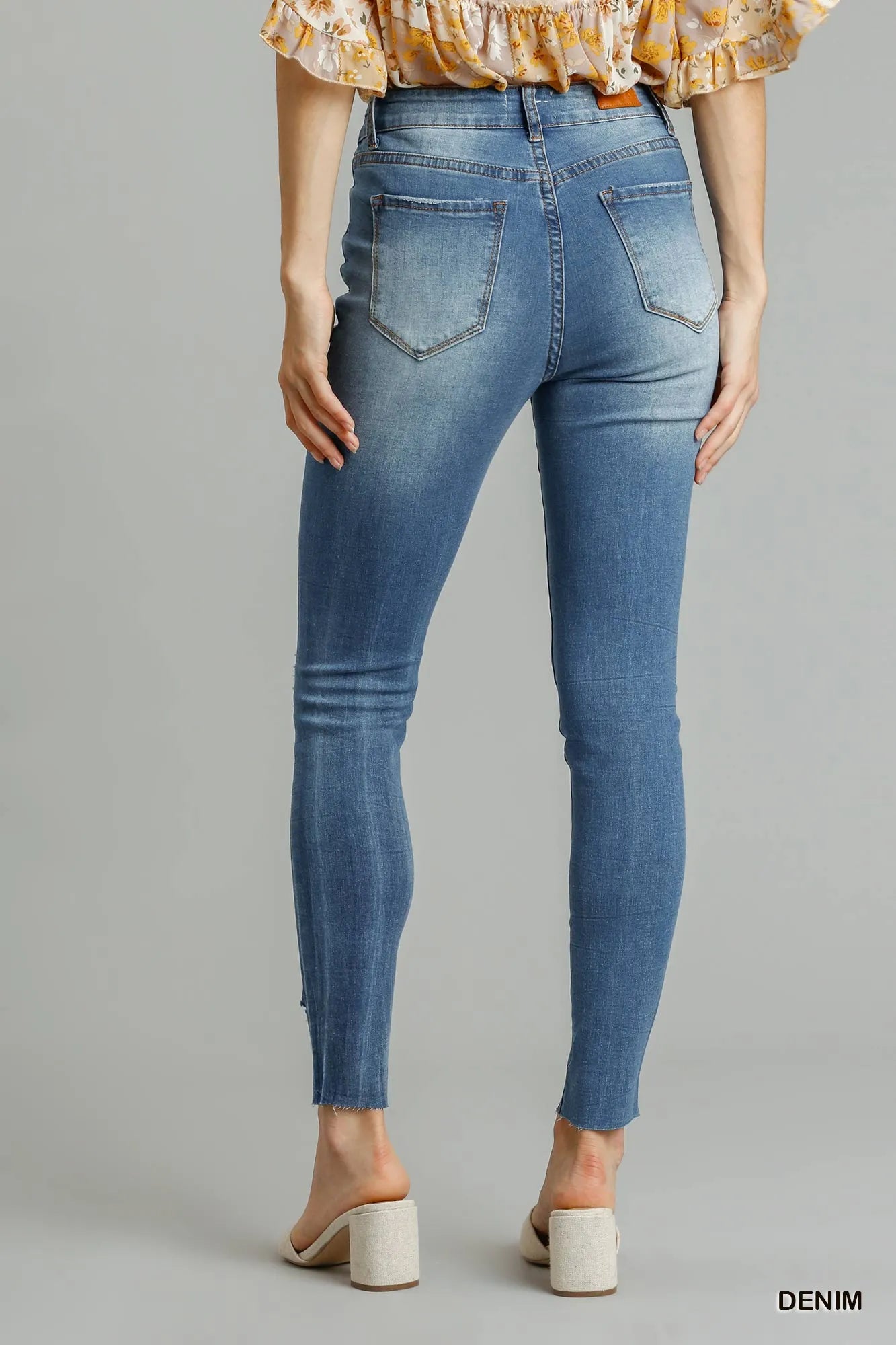 Umgee Distressed Skinny Jeans with Edge Detail - Oneira Fashions