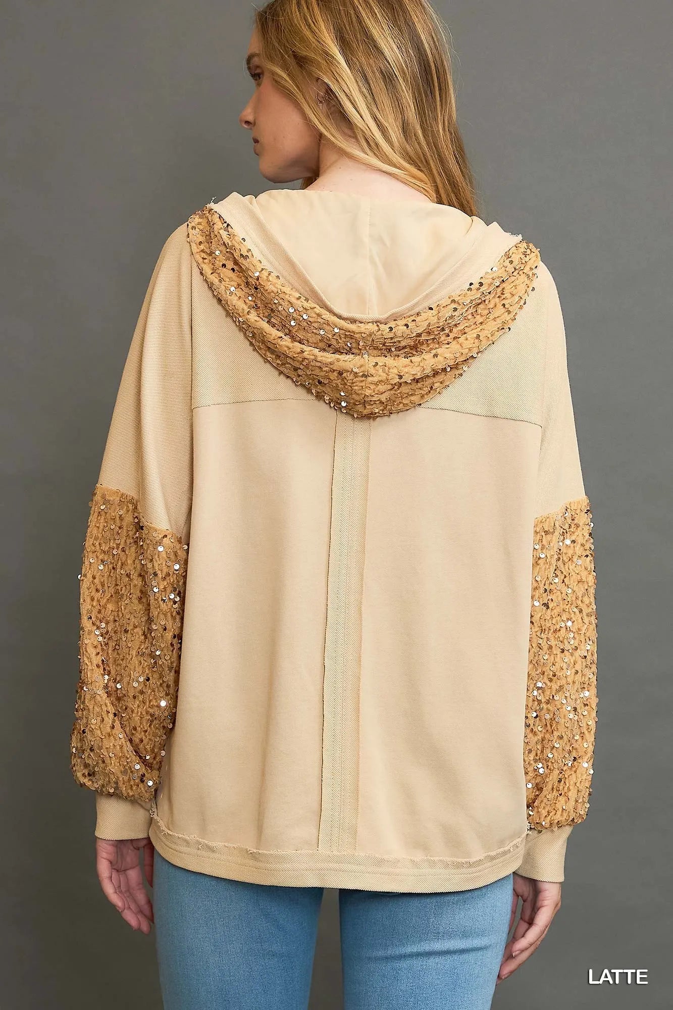 Umgee Sequined French Terry Jacket - Oneira Fashions