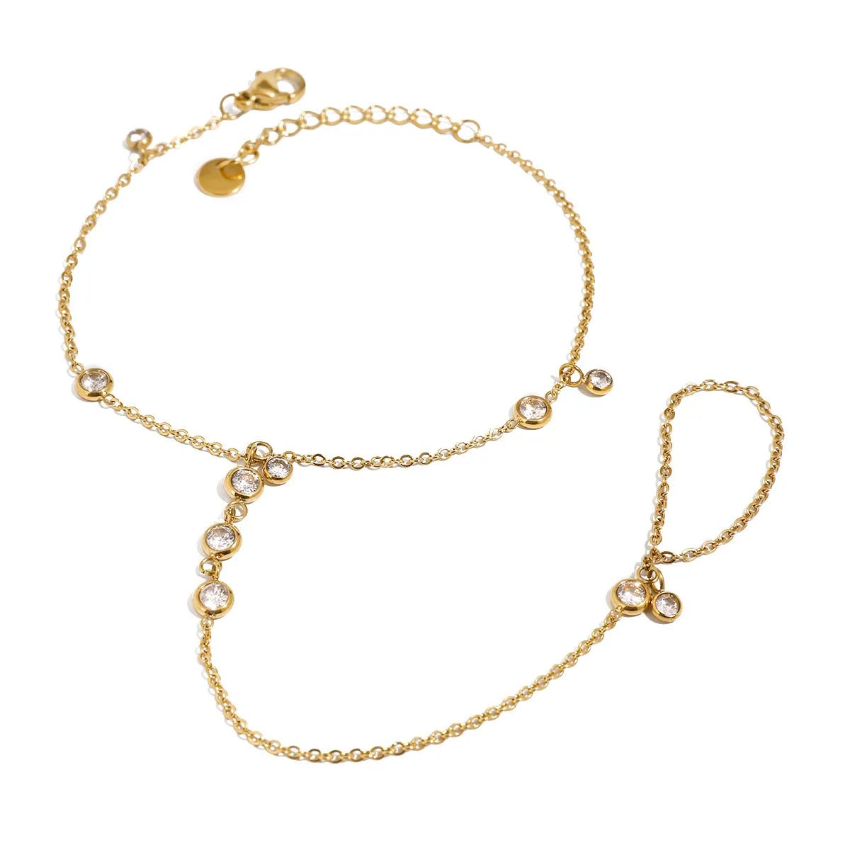 18K Gold - Plated Inlaid Rhinestone Chain Bracelet - Oneira Fashions