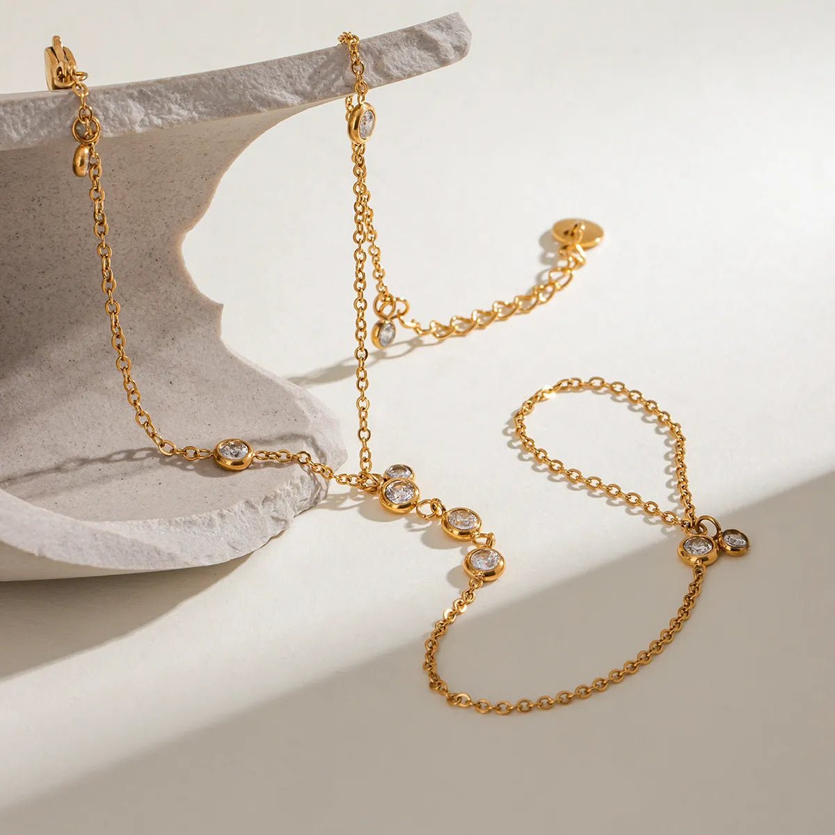 18K Gold - Plated Inlaid Rhinestone Chain Bracelet - Oneira Fashions