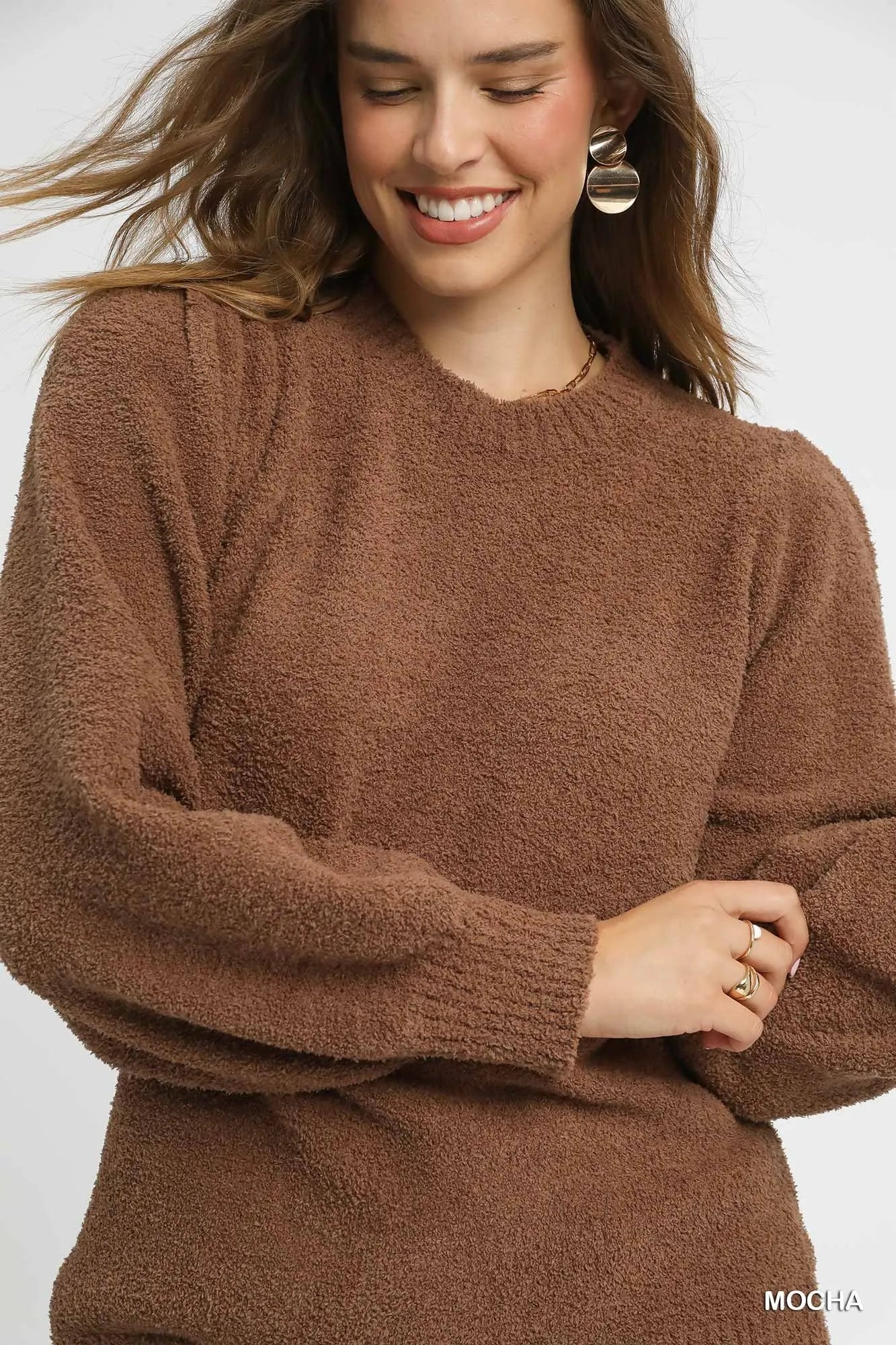 Umgee Textured Long Sleeve Sweater with Ribbed Trim - Oneira Fashions