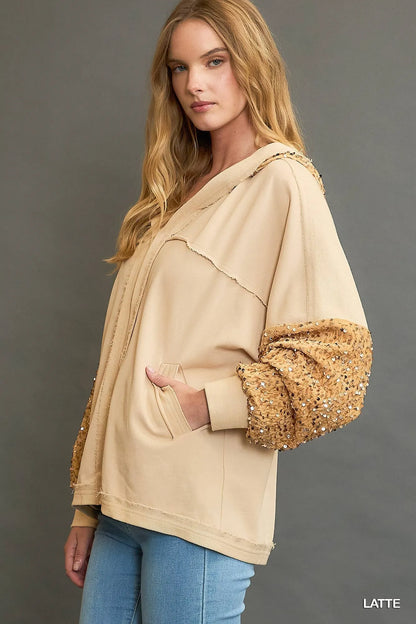 Umgee Sequined French Terry Jacket - Oneira Fashions