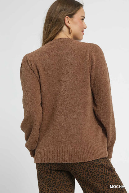 Umgee Textured Long Sleeve Sweater with Ribbed Trim - Oneira Fashions