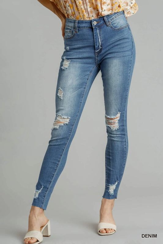 Umgee Distressed Skinny Jeans with Edge Detail - Oneira Fashions