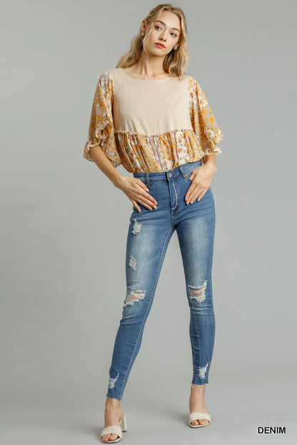 Umgee Distressed Skinny Jeans with Edge Detail - Oneira Fashions