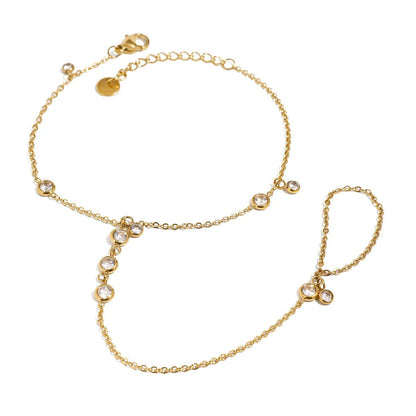 18K Gold - Plated Inlaid Rhinestone Chain Bracelet - Oneira Fashions