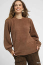 Umgee Textured Long Sleeve Sweater with Ribbed Trim - Oneira Fashions