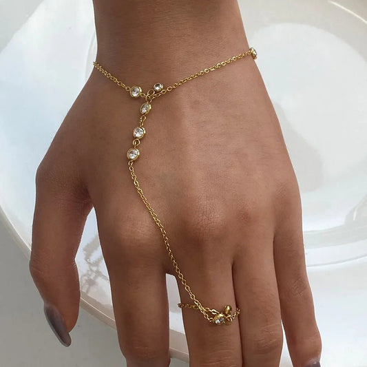 18K Gold - Plated Inlaid Rhinestone Chain Bracelet - Oneira Fashions