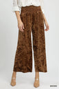 Umgee Velvet Smocked Waistband Wide Leg Pants - Oneira Fashions