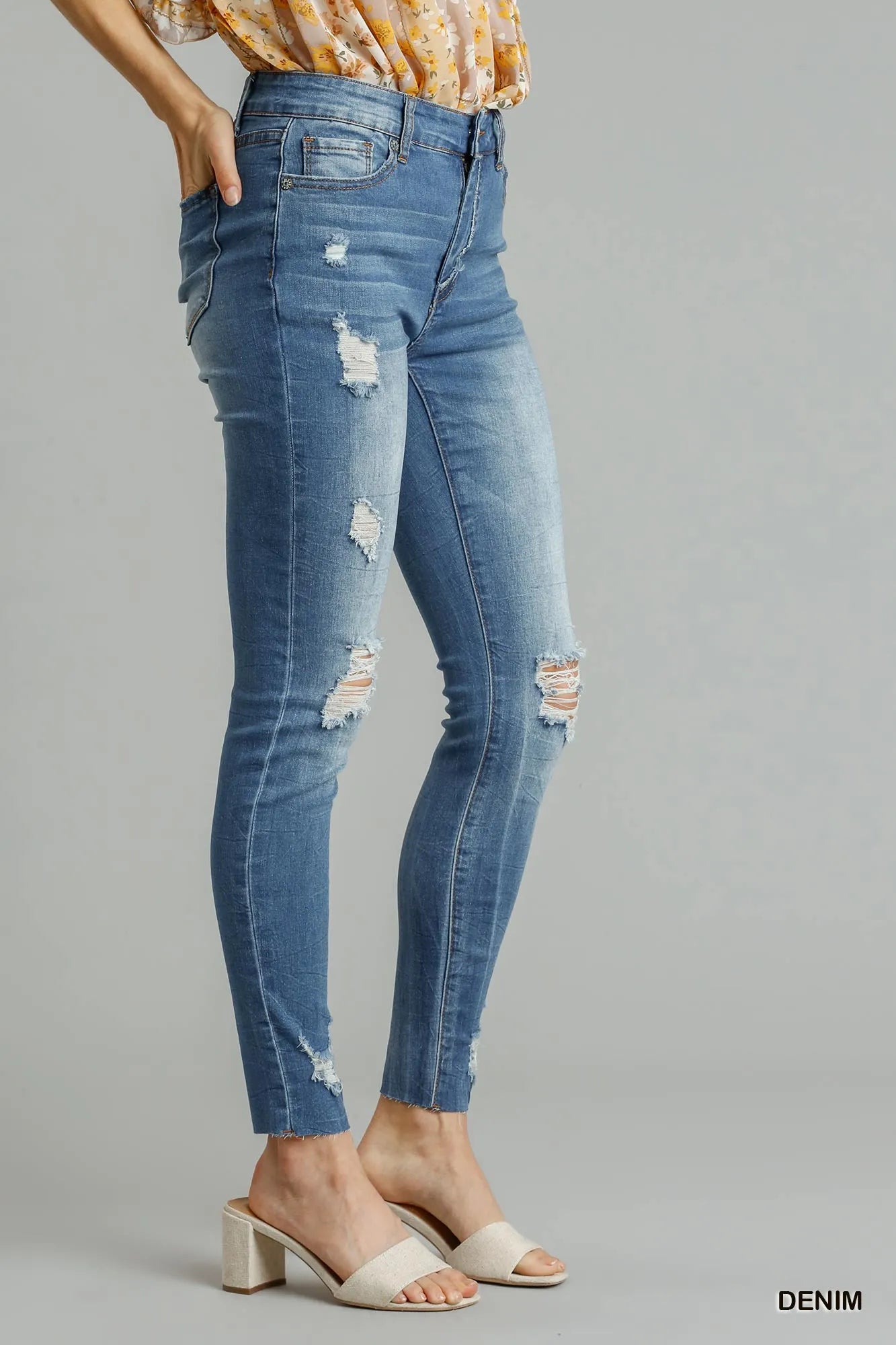 Umgee Distressed Skinny Jeans with Edge Detail - Oneira Fashions