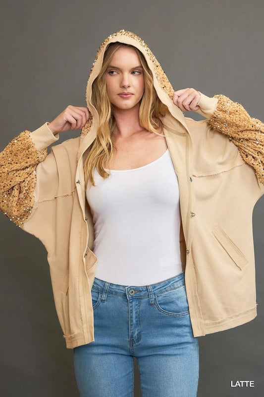 Umgee Sequined French Terry Jacket - Oneira Fashions
