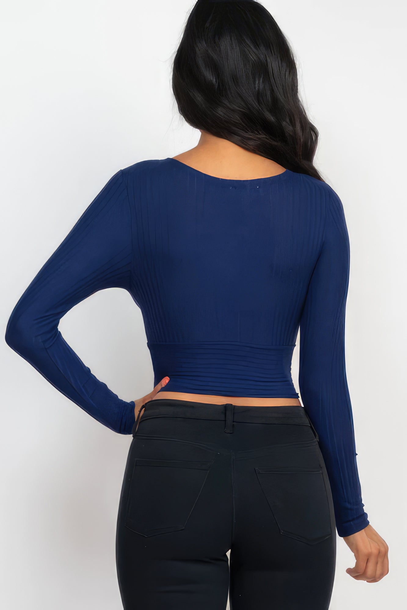 Ribbed Wrap Front Long Sleeve Top